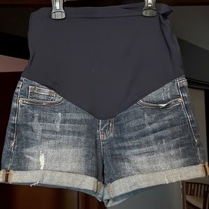Denim maternity shorts